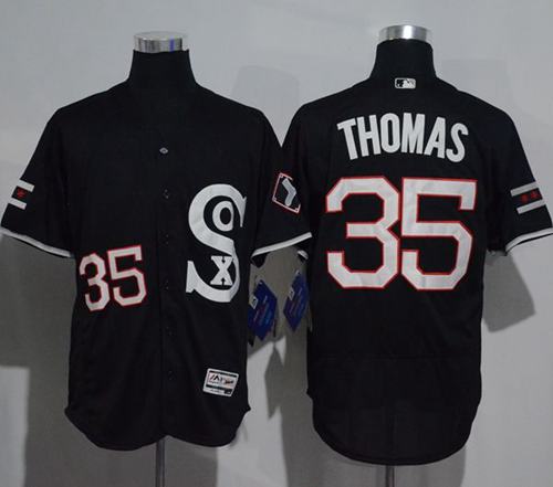 White Sox #35 Frank Thomas Black New Flexbase Authentic Collection Stitched MLB Jersey - Click Image to Close